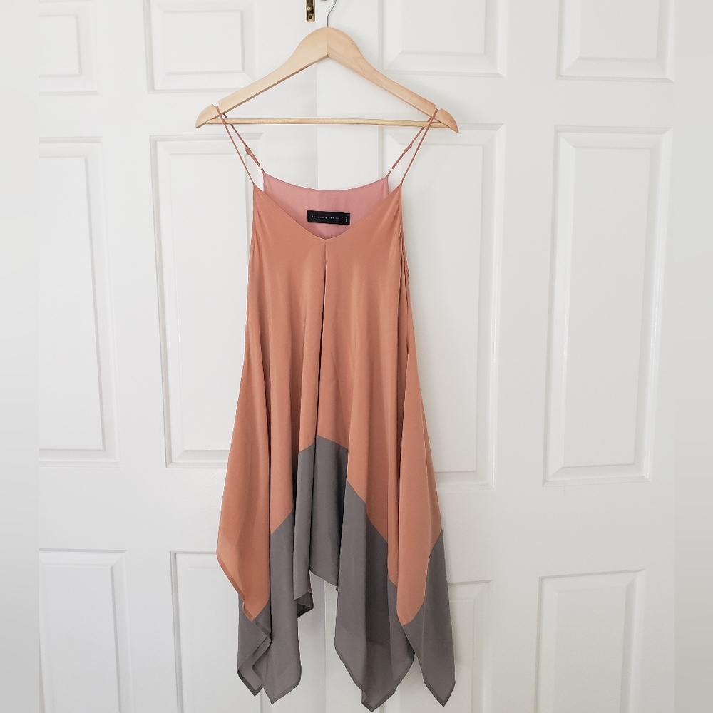 Stella & Jamie High Low Colorblock Silk Dress